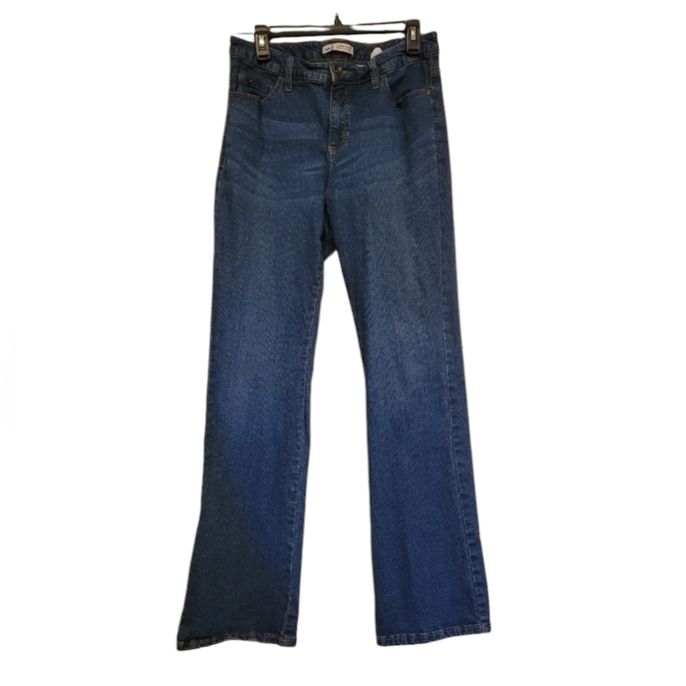 Lee women's slender secret blue jeans with gold threaded and studded pockets